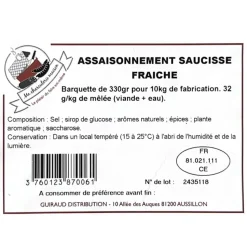 ASSAISONNEMENT SAUCISSE FRAICHE SANS ADDITIFS 330GR