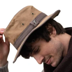 CHAPEAU HUILLE BI MATIERE CAMEL