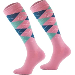 CHAUSSETTES D'EQUITATION A CARREAUX ROSE /BLEU