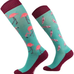 CHAUSSETTES FUN BLEU DESIGN FLAMANT ROSE