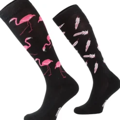 CHAUSSETTES FUN NOIRES DESIGN FLAMANT ROSE