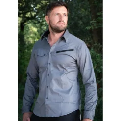 CHEMISE STRETCH GEOMETRE GRIS