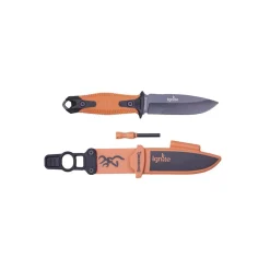 COUTEAU IGNITE NOIR & ORANGE ALLUME FEU & CLIP CEINTURE