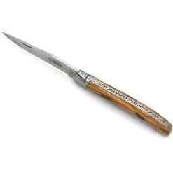 COUTEAU LAGUIOLE EN OLIVIER GRAVURE SANGLIER