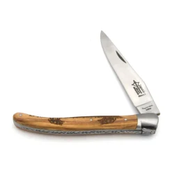 COUTEAU LAGUIOLE EN OLIVIER GRAVURE SANGLIER
