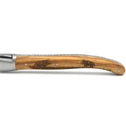 COUTEAU LAGUIOLE EN OLIVIER GRAVURE SANGLIER