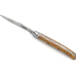 COUTEAU LAGUIOLE EN OLIVIER GRAVURE BECASSE