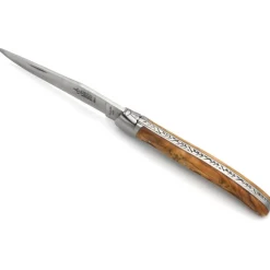 COUTEAU LAGUIOLE EN OLIVIER GRAVURE CERF