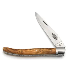 COUTEAU LAGUIOLE EN OLIVIER GRAVURE CERF