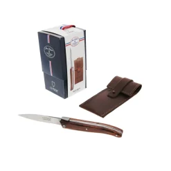 COUTEAU LE POCHE MANCHE BOIS DE VIOLETTE+ETUI EN CUIR