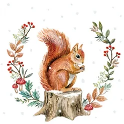 SERVIETTE ECUREUIL SUR TRONC D'ARBRE