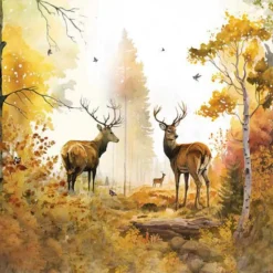 SERVIETTE FORET D'AUTOMNE AVC CERFS