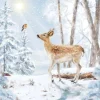 SERVIETTE NEIGE RENCONTRE CERF ET OISEAU