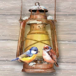 SERVIETTE OISEAUX SUR LANTERNE